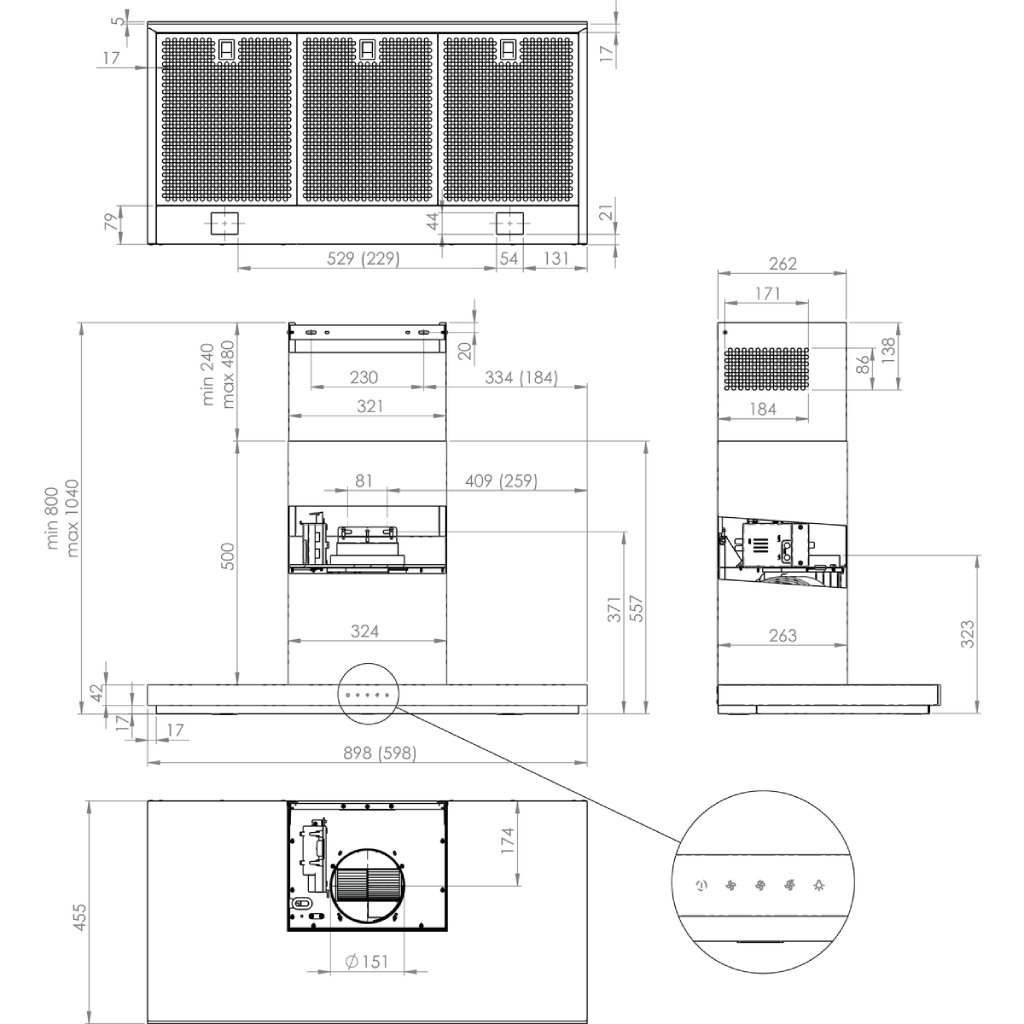 Gorenje T-shaped Cooker Hood, Suction power 650 m³/h - 90 cm - Stainless Steel and Black Glass - Model - WHT943E4XBG