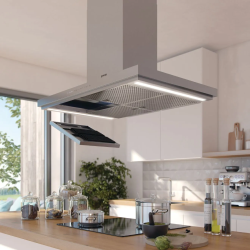 شفاط مطبخ جورينيا حرف T معلّق على الحائط – 90 سم – ستانلس ستيل وزجاج أسود – موديل – WHT943E4XBG