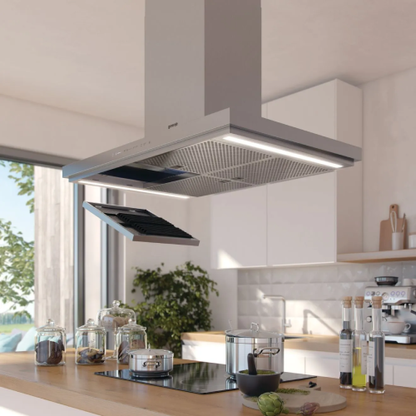 شفاط مطبخ جورينيا حرف T معلّق على الحائط – 90 سم – ستانلس ستيل وزجاج أسود – موديل – WHT943E4XBG