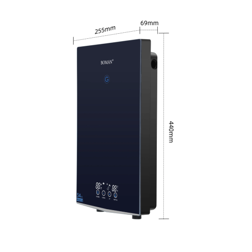 سخان مياه كهربائي فوري بدون خزان بشاشة ديجيتال أسود – بومان 12KW WZL13-Black