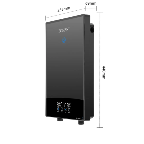 سخان مياه كهربائي فوري بدون خزان بشاشة ديجيتال فضي – بومان 12KW WZL13-Silver
