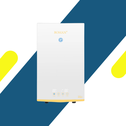 سخان مياه كهربائي فوري بدون خزان بشاشة ديجيتال أبيض – بومان 12KW WZL13-White