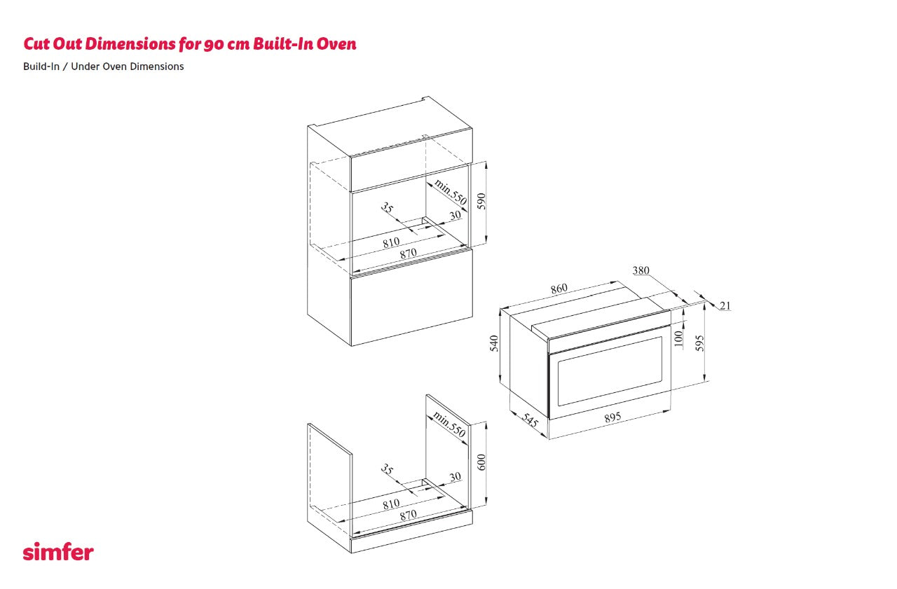 فرن بلت إن غاز 90 سم من سيمفر – إشعال ذاتي – ديجيتال تايمر – مروحتان تربو – زجاج أسود – موديل - BO90GG01