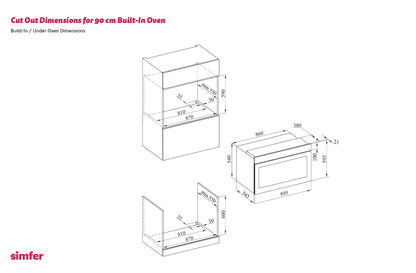 فرن بلت إن غاز 90 سم من سيمفر – إشعال ذاتي – ديجيتال تايمر – مروحتان تربو – زجاج أسود – موديل - BO90GG01