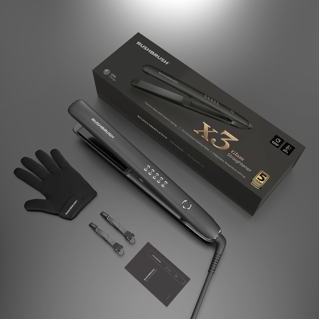 مكواة شعر راش براش X3 Glam Straightener-Black – تألق النجوم بألواح التيتانيوم والسيراميك