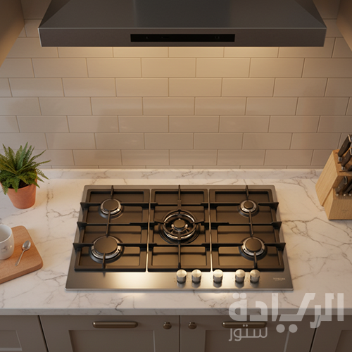 كيتشن لاين مسطح أويستر 5 عين غاز 90 سم شبك حديد هيفي ديوتي ستانلس ستيل - موديل - ZP.OY5020