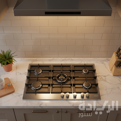 كيتشن لاين مسطح أويستر 5 عين غاز 90 سم شبك حديد هيفي ديوتي ستانلس ستيل - موديل - ZP.OY5020