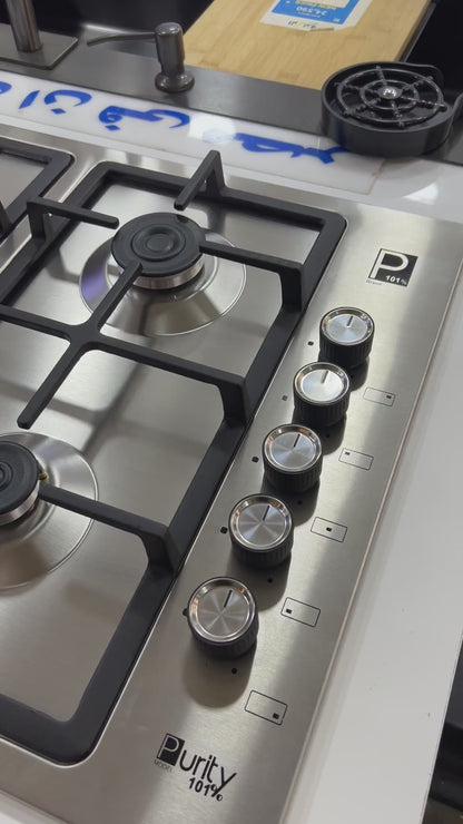 بوتاجاز بلت إن غاز بيورتي 90 سم – ستانلس ستيل – 5 شعلات SABAF إيطالية – شعلة – موديل HPT975S