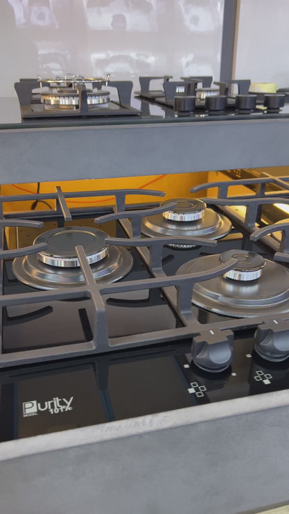 بوتاجاز بلت إن غاز بيورتي 60 سم زجاج أسود – 4 شعلات SABAF – إشعال أوتوماتيك – HPT652G