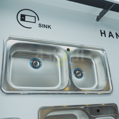 حوض مطبخ سيسو Hans CICO USD 1000 – ستانلس ستيل 304 – بوعائين – مقاس 100×48 سم