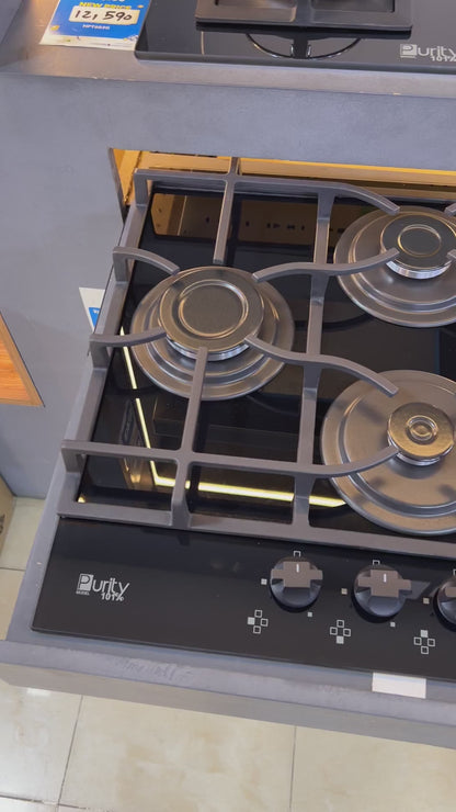 بوتاجاز بلت إن غاز بيورتي 60 سم زجاج أسود – 4 شعلات SABAF – إشعال أوتوماتيك – HPT652G