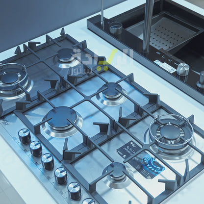 مسطح غاز بلت إن 90 سم من بيورتي – 6 شعلات – ستانلس ستيل – إشعال إلكتروني – موديل – HPT904S