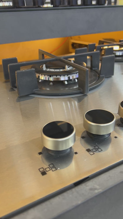 بوتاجاز بلت إن غاز بيورتي 90 سم زجاج × ستانلس – 5 شعلات SABAF – إشعال أوتوماتيك – HPT911S