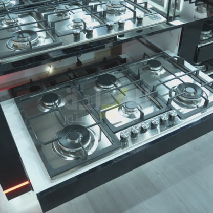 مسطح غاز هانز 90 سم ستانلس ستيل بـ6 شعلات وشعلتي ووك – HANS BROGHO K INOX