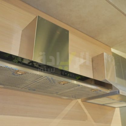 شفاط مطبخ جورينيا حرف T معلّق على الحائط – 90 سم – ستانلس ستيل وزجاج أسود – موديل – WHT943E4XBG