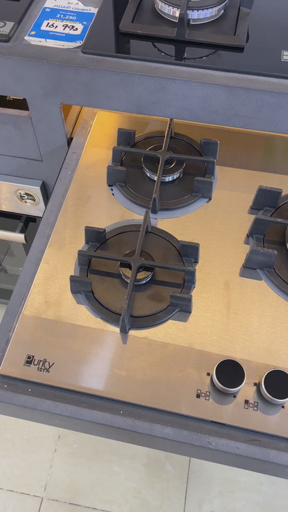 بوتاجاز بلت إن غاز بيورتي 90 سم زجاج × ستانلس – 5 شعلات SABAF – إشعال أوتوماتيك – HPT911S