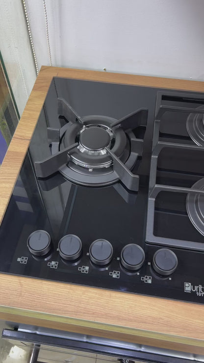 بوتاجاز بلت إن غاز بيورتي 90 سم زجاج أسود – 5 شعلات SABAF – إشعال أوتوماتيك – HPT912G