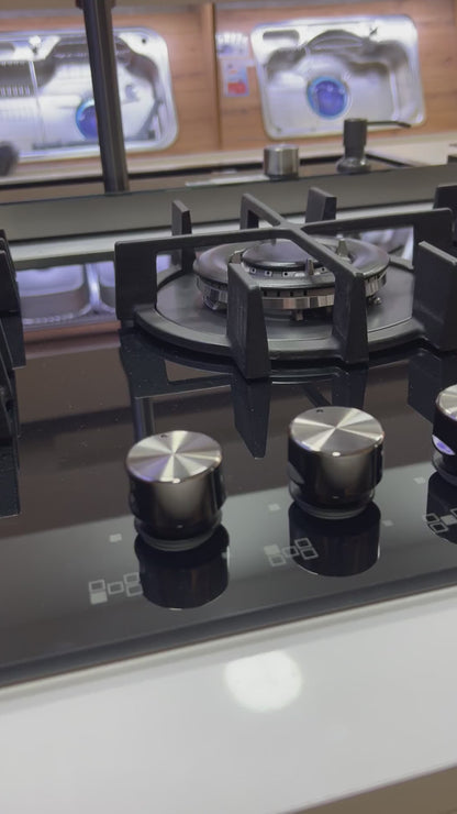 بوتاجاز بلت إن غاز بيورتي 90 سم – زجاج أسود – 5 شعلات SABAF إيطالية – شعلة WOK – إشعال أوتوماتيك – أمان كامل – موديل HPT911G