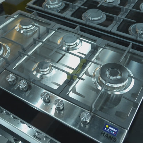 مسطح غاز بلت إن هانز 90 سم ستانلس ستيل – 5 شعلات + شعلتي ووك - موديل - HANS BROGHO L INOX