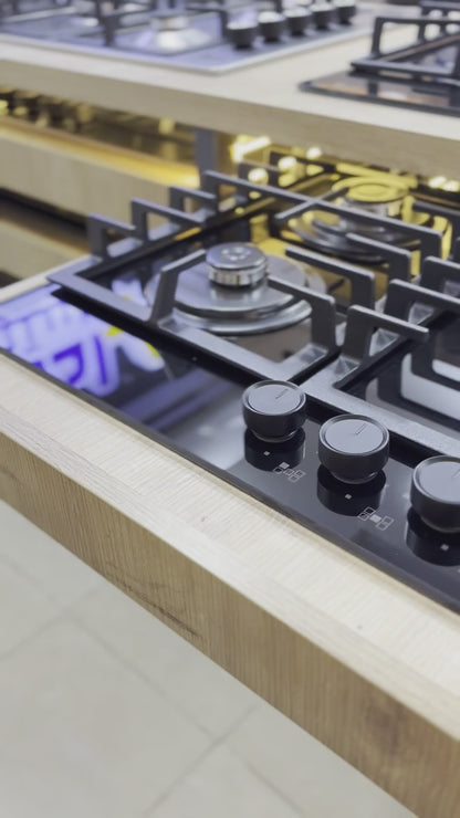 بوتاجاز بلت إن غاز بيورتي 90 سم زجاج أسود – 5 شعلات SABAF – إشعال أوتوماتيك – HPT906G