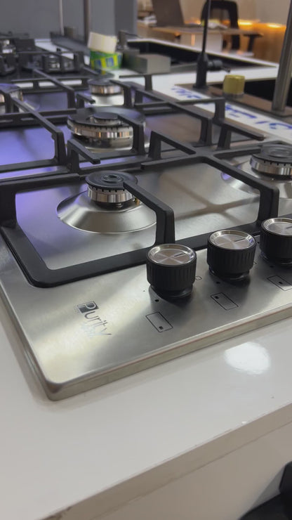 بوتاجاز بلت إن غاز بيورتي 90 سم – ستانلس ستيل – 5 شعلات SABAF إيطالية – شعلة – موديل HPT975S