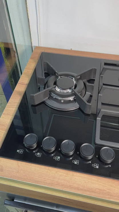 بوتاجاز بلت إن غاز بيورتي 90 سم زجاج أسود – 5 شعلات SABAF – إشعال أوتوماتيك – HPT912G