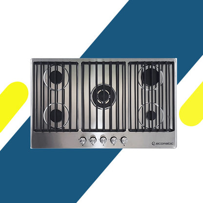 بوتاجاز إيكوماتيك بلت إن 90 سم – 5 شعلات غاز ستانلس ستيل، إشعال أوتوماتيك، أمان كامل إيطالي – S9003C